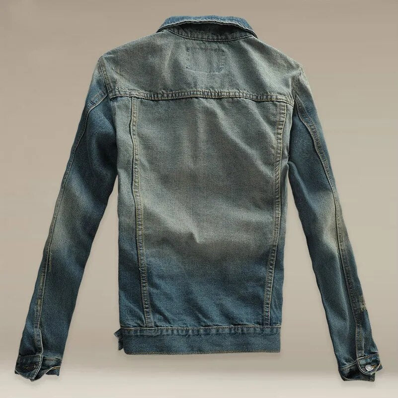 Chaquetas vaqueras rasgadas para hombres de la calle, chaqueta vaquera desgastada con retales lavados, ropa de calle con ajuste ajustado, chaqueta Vintage HipHop