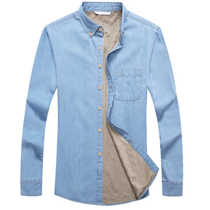 Fashion Brand Winter Jeans Shirt Men Warm Fleece Lined Velvet Denim Shirts Cowboy Coats Outwear Windbreaker Thick Clothing