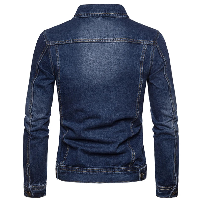 Men Denim Jackets Casual Solid Color Lapel Single Breasted Blue Jeans Jacket Men Spring Autumn Slim Fit Cotton Outwear Jackets M~ 5XL