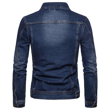 Men Denim Jackets Casual Solid Color Lapel Single Breasted Blue Jeans Jacket Men Spring Autumn Slim Fit Cotton Outwear Jackets M~ 5XL