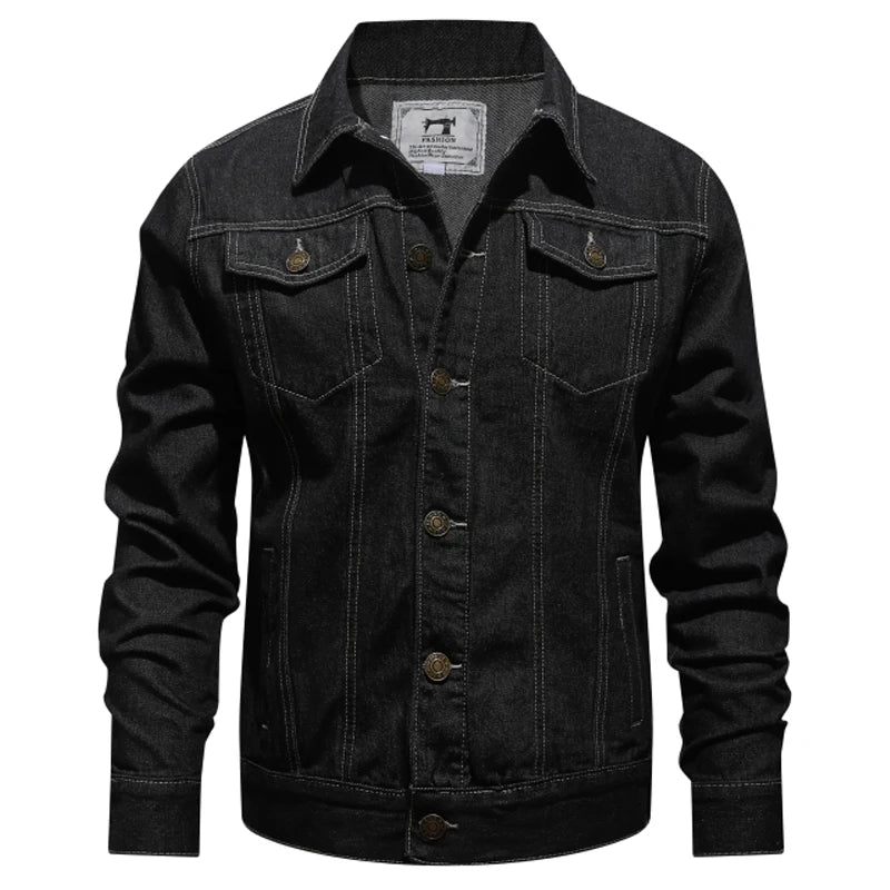 Men Denim Jackets Casual Solid Color Lapel Single Breasted Blue Jeans Jacket Men Spring Autumn Slim Fit Cotton Outwear Jackets M~ 5XL