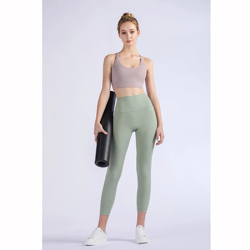 Vnazvnasi 2024 Hot Sale New Arrival Skin-Friendly Female Yoga Leggings Solid Color High Waist Outside Running Pants Calf-Length