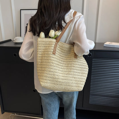 Summer Natural Rattan Woven Tote Bags Handmade Women Beach Straw Bags Women Handbags