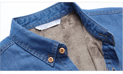 Fashion Brand Winter Jeans Shirt Men Warm Fleece Lined Velvet Denim Shirts Cowboy Coats Outwear Windbreaker Thick Clothing