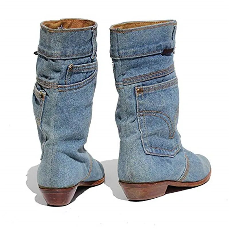 Botas vaqueras informales de tacón bajo para mujer, botas vaqueras de otoño e invierno