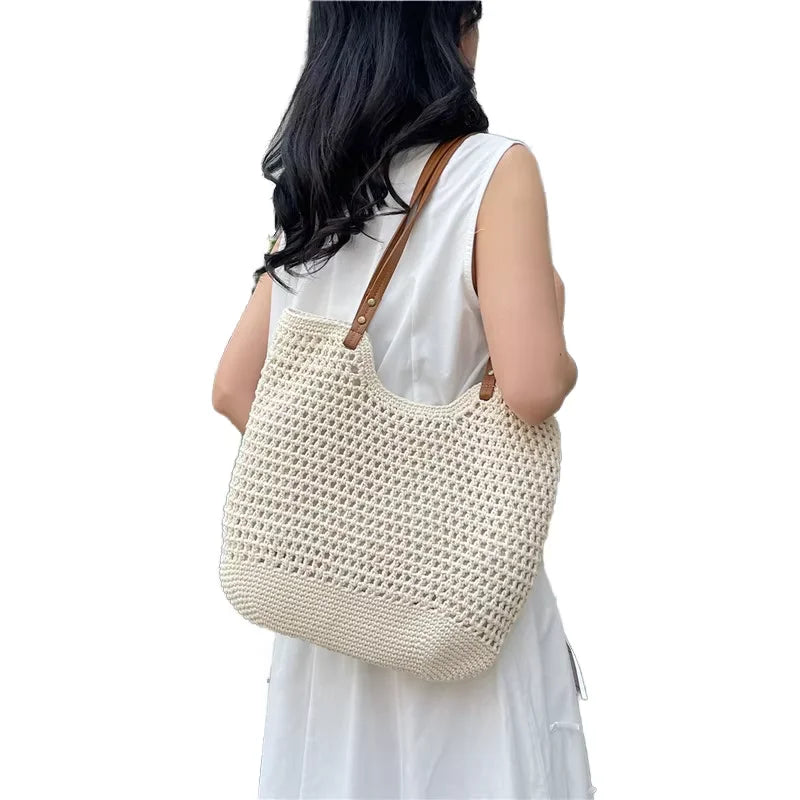 Summer Natural Rattan Woven Tote Bags Handmade Women Beach Straw Bags Women Handbags