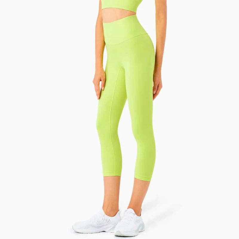 Vnazvnasi 2024 Hot Sale New Arrival Skin-Friendly Female Yoga Leggings Solid Color High Waist Outside Running Pants Calf-Length