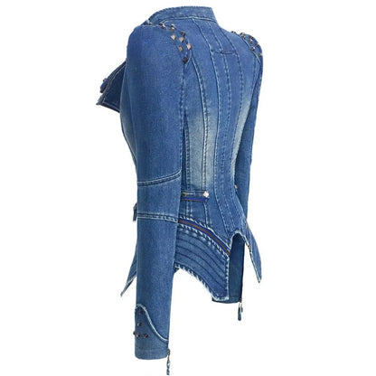 SX mujer 2019 primavera otoño denim remache punk Chaqueta corta ajustada motocicleta rompevientos cremallera prendas de vestir exteriores