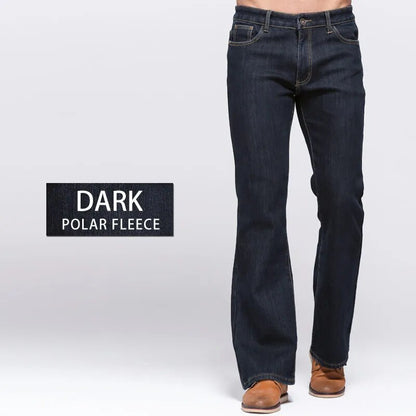 GRG Pantalones vaqueros elásticos de invierno para hombre, pantalones gruesos y cálidos, pantalones ajustados ligeramente acampanados, pantalones vaqueros de forro Polar con corte de bota