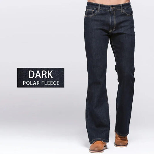 GRG Pantalones vaqueros elásticos de invierno para hombre, pantalones gruesos y cálidos, pantalones ajustados ligeramente acampanados, pantalones vaqueros de forro Polar con corte de bota