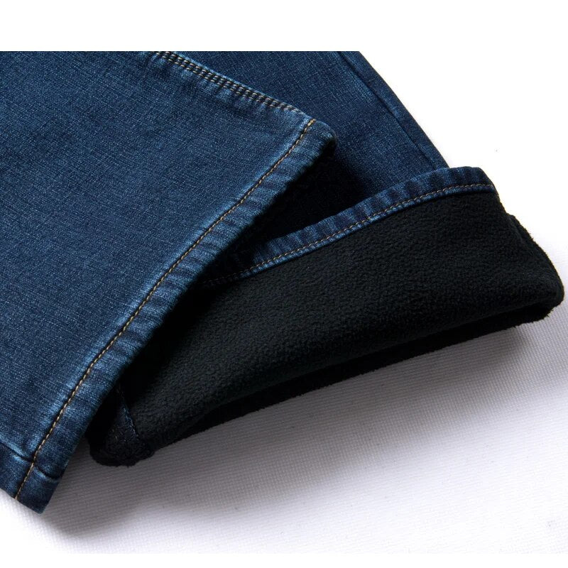 GRG Pantalones vaqueros elásticos de invierno para hombre, pantalones gruesos y cálidos, pantalones ajustados ligeramente acampanados, pantalones vaqueros de forro Polar con corte de bota