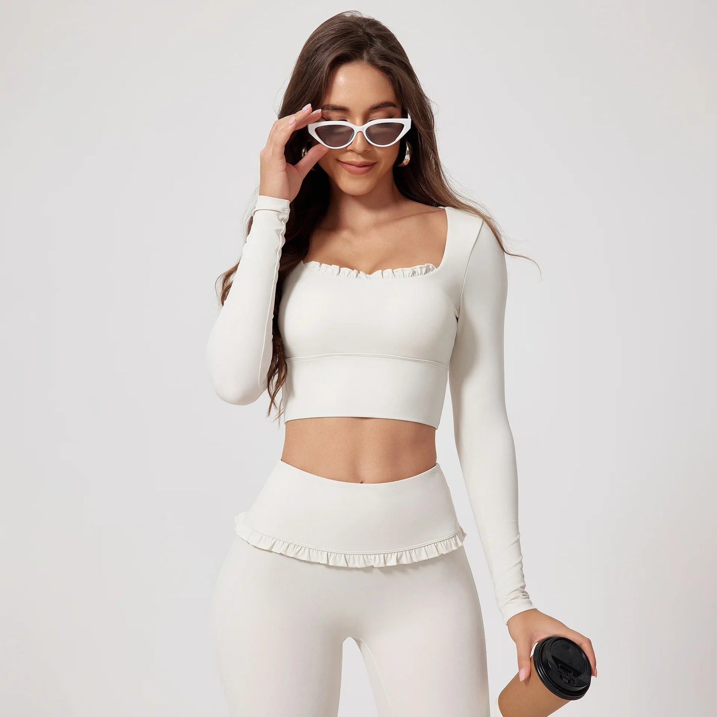 Fashionable Luxury Quick Dry Elastic Lace Tops & Pants Yoga Sets Lounge Wear Soft 2 Piece Set Women