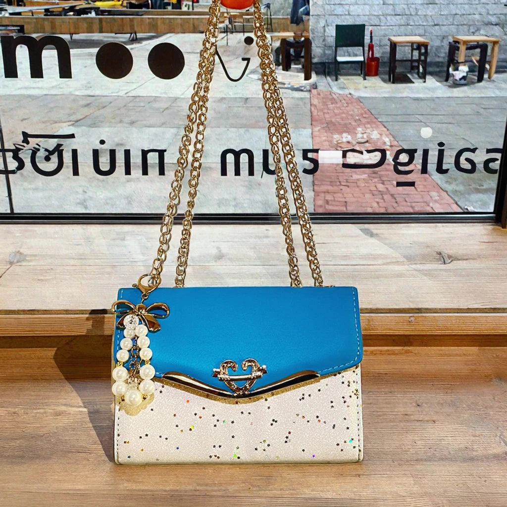 Ladies Designer Cross Body Messenger Bag Golden Chain Strap Bowknot Confetti Decoration Fashion Women's Handbags