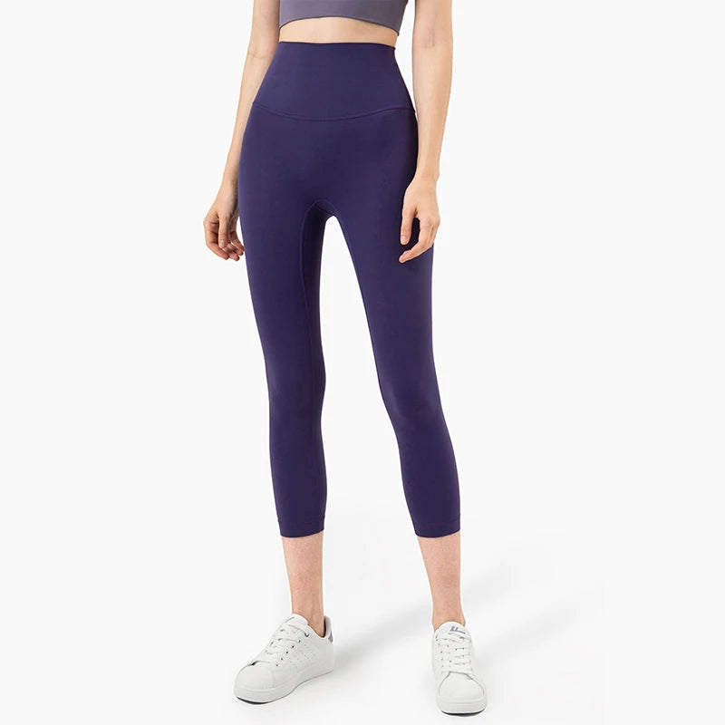 Vnazvnasi 2024 Hot Sale New Arrival Skin-Friendly Female Yoga Leggings Solid Color High Waist Outside Running Pants Calf-Length