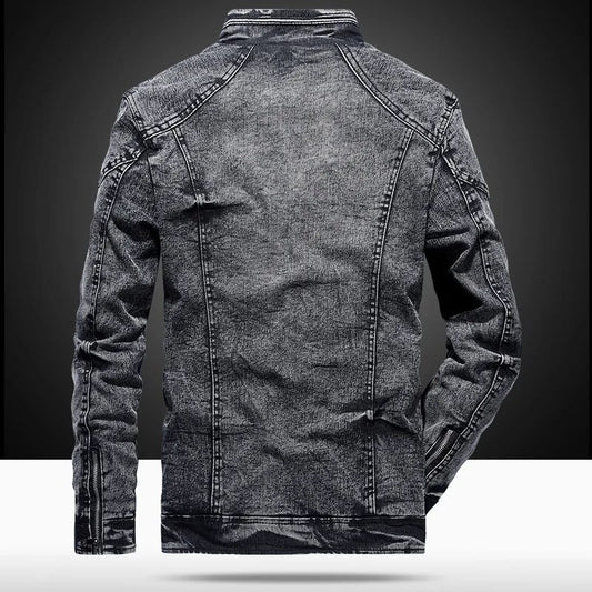 Chaquetas vaqueras Vintage para Hombre, abrigo informal ajustado de Color sólido con pantalones vaqueros para Hombre, ropa con soporte a la moda para Hombre, Casaca Azul Negro