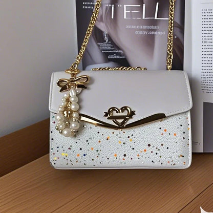 Ladies Designer Cross Body Messenger Bag Golden Chain Strap Bowknot Confetti Decoration Fashion Women's Handbags