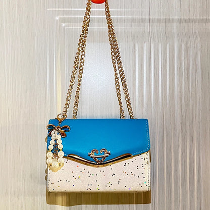 Ladies Designer Cross Body Messenger Bag Golden Chain Strap Bowknot Confetti Decoration Fashion Women's Handbags