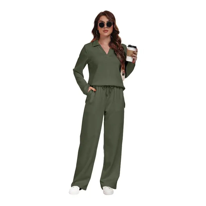 Free Shipping Fashion Soft Comfortable 2 PCS Pajamas Set Women Long Sleeve Oversized Lounge Wear