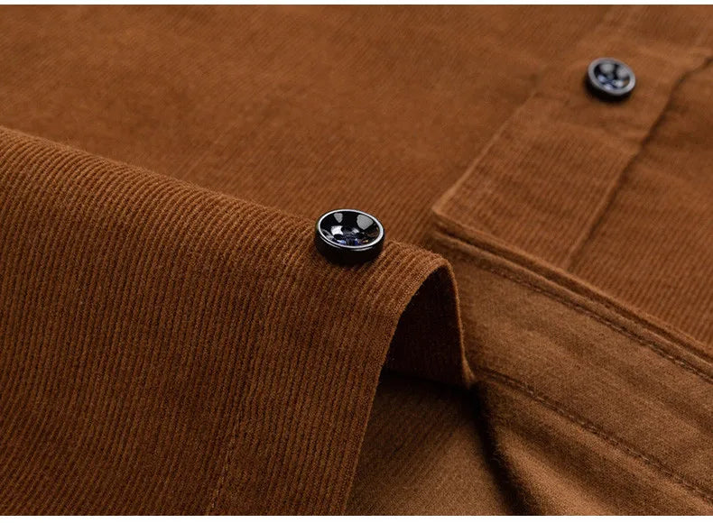 100% Cotton Men's Corduroy Shirts Long Sleeve Casual Regular Fit Business Dress Shirts  Man Comfortable Pocket Clothes 7XL 6XL