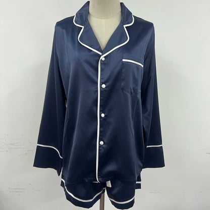 Luxury Sleep Lounge Wear Satin Sleepwear Personalize Long Sleeve Pajama Short Set Custom Women Pajamas