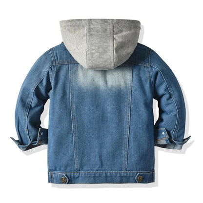 Niños niños niñas chaquetas de mezclilla con capucha Casual falso dos cárdigan abrigo niños vaquero cremallera prendas de vestir exteriores ropa JYF
