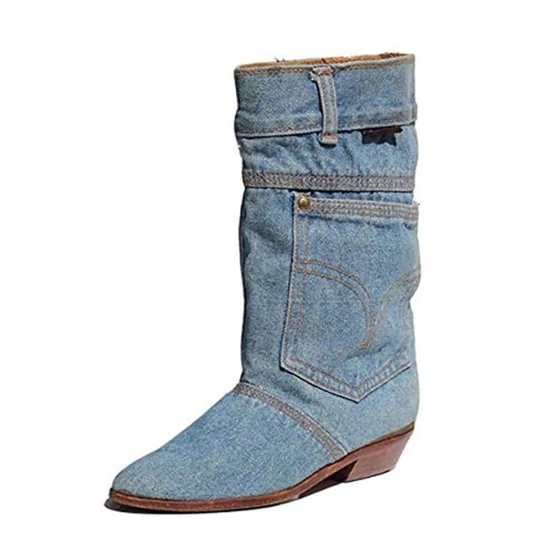 Botas vaqueras informales de tacón bajo para mujer, botas vaqueras de otoño e invierno