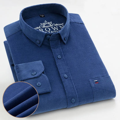 100% Cotton Men's Corduroy Shirts Long Sleeve Casual Regular Fit Business Dress Shirts  Man Comfortable Pocket Clothes 7XL 6XL