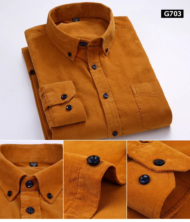 100% Cotton Men's Corduroy Shirts Long Sleeve Casual Regular Fit Business Dress Shirts  Man Comfortable Pocket Clothes 7XL 6XL
