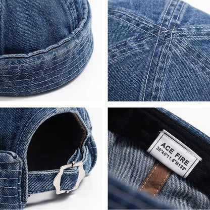 Brimless Gorro Hombre Docker Miki Denim Hat Men Women Brand Retro Sailor Melon Snapback Bomber Caps Washed Cowboy  Skullcap