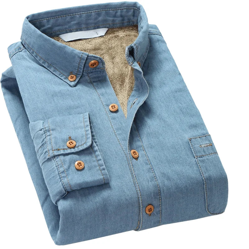 Fashion Brand Winter Jeans Shirt Men Warm Fleece Lined Velvet Denim Shirts Cowboy Coats Outwear Windbreaker Thick Clothing