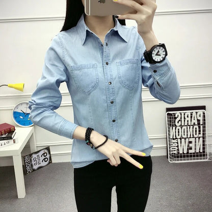 Nueva camisa vaquera para mujer, camisa vaquera a la moda de primavera con bolsillos para mujer, blusas ajustadas de manga larga para mujer, ropa para mujer