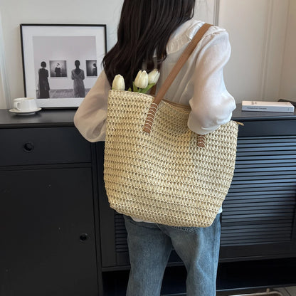 Summer Natural Rattan Woven Tote Bags Handmade Women Beach Straw Bags Women Handbags