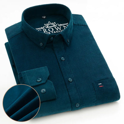 100% Cotton Men's Corduroy Shirts Long Sleeve Casual Regular Fit Business Dress Shirts  Man Comfortable Pocket Clothes 7XL 6XL