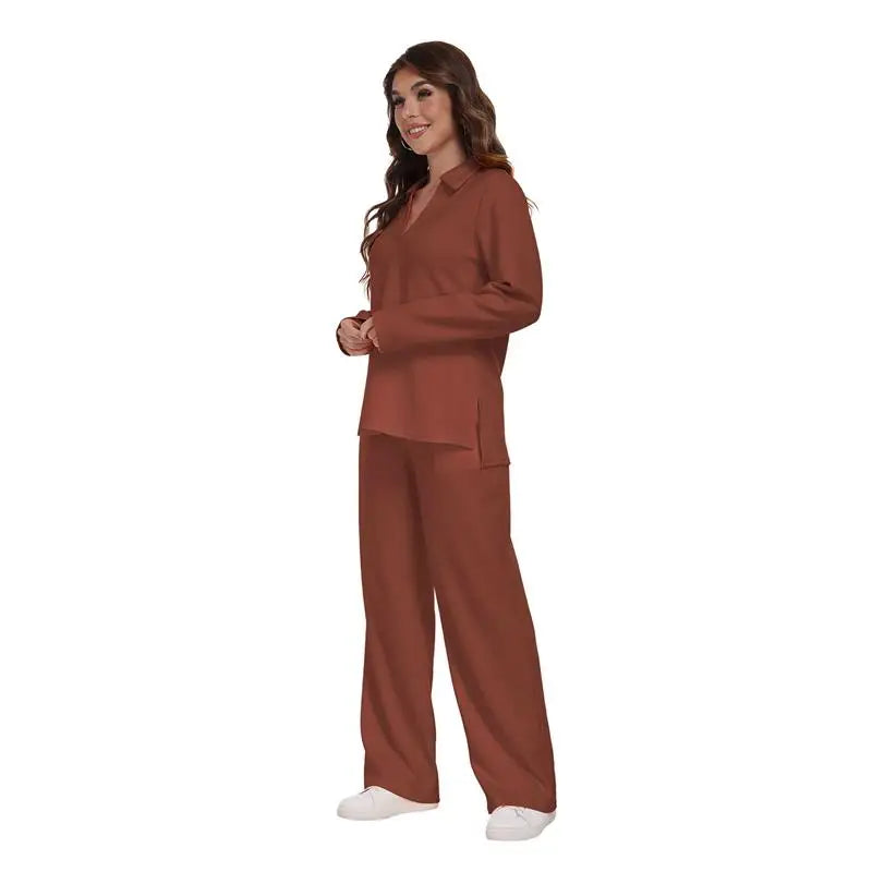 Free Shipping Wholesale Custom Women Sleepwear Set 2 Piece Home Wear Long Sleeve Lounge Wear