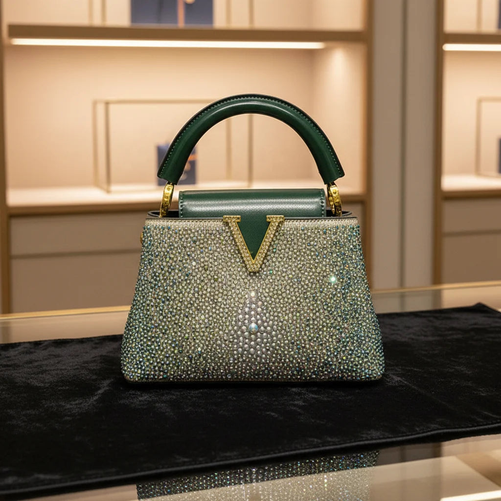 High-end Cross-border Rhinestone Handbag Women's 2026 New Fashion Bucket Bag Quality Designer Small Bag Dinner Party Bag 21CM
