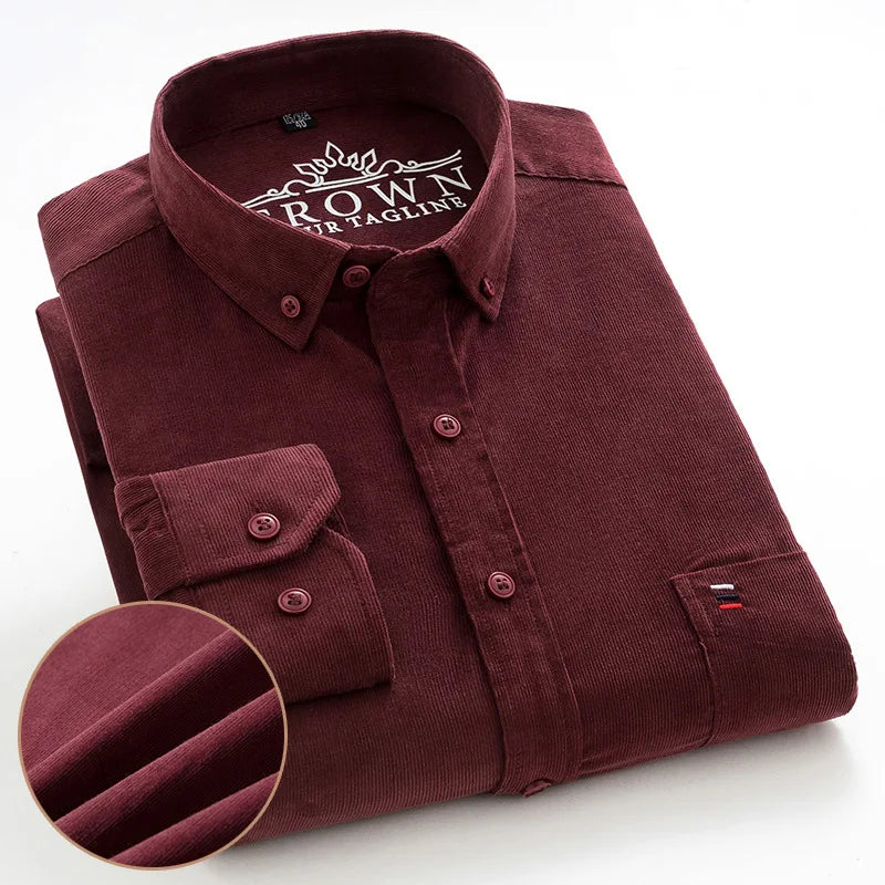 100% Cotton Men's Corduroy Shirts Long Sleeve Casual Regular Fit Business Dress Shirts  Man Comfortable Pocket Clothes 7XL 6XL
