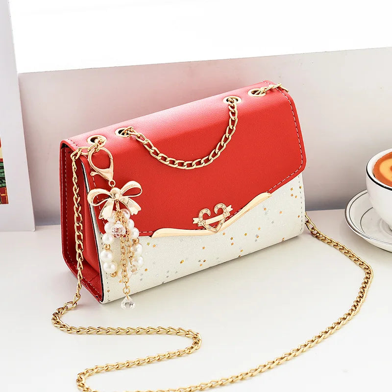Ladies Designer Cross Body Messenger Bag Golden Chain Strap Bowknot Confetti Decoration Fashion Women's Handbags