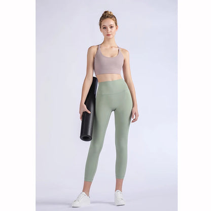 Vnazvnasi Hot Sale New Arrival Skin-Friendly Female Yoga Leggings Solid Color High Waist Outside Running Pants Calf-Length
