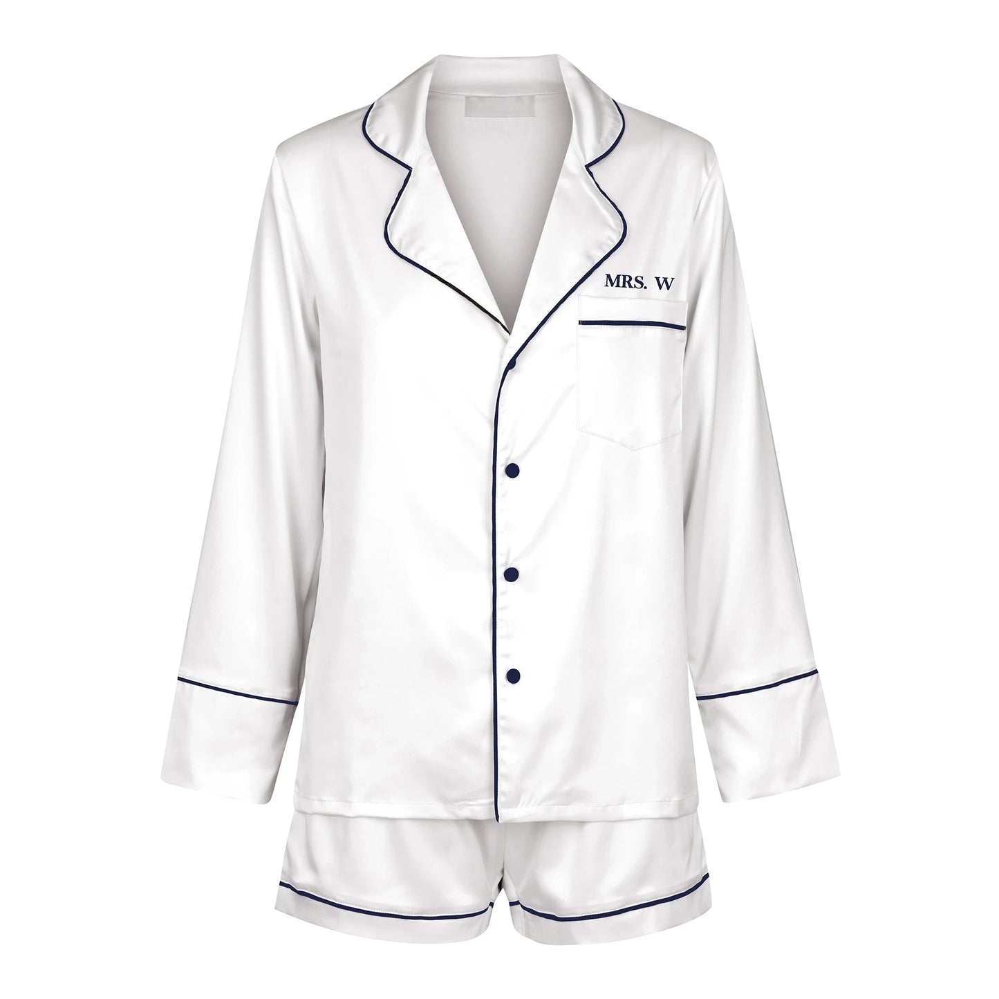 Luxury Sleep Lounge Wear Satin Sleepwear Personalize Long Sleeve Pajama Short Set Custom Women Pajamas
