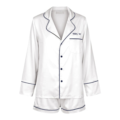 Luxury Sleep Lounge Wear Satin Sleepwear Personalize Long Sleeve Pajama Short Set Custom Women Pajamas