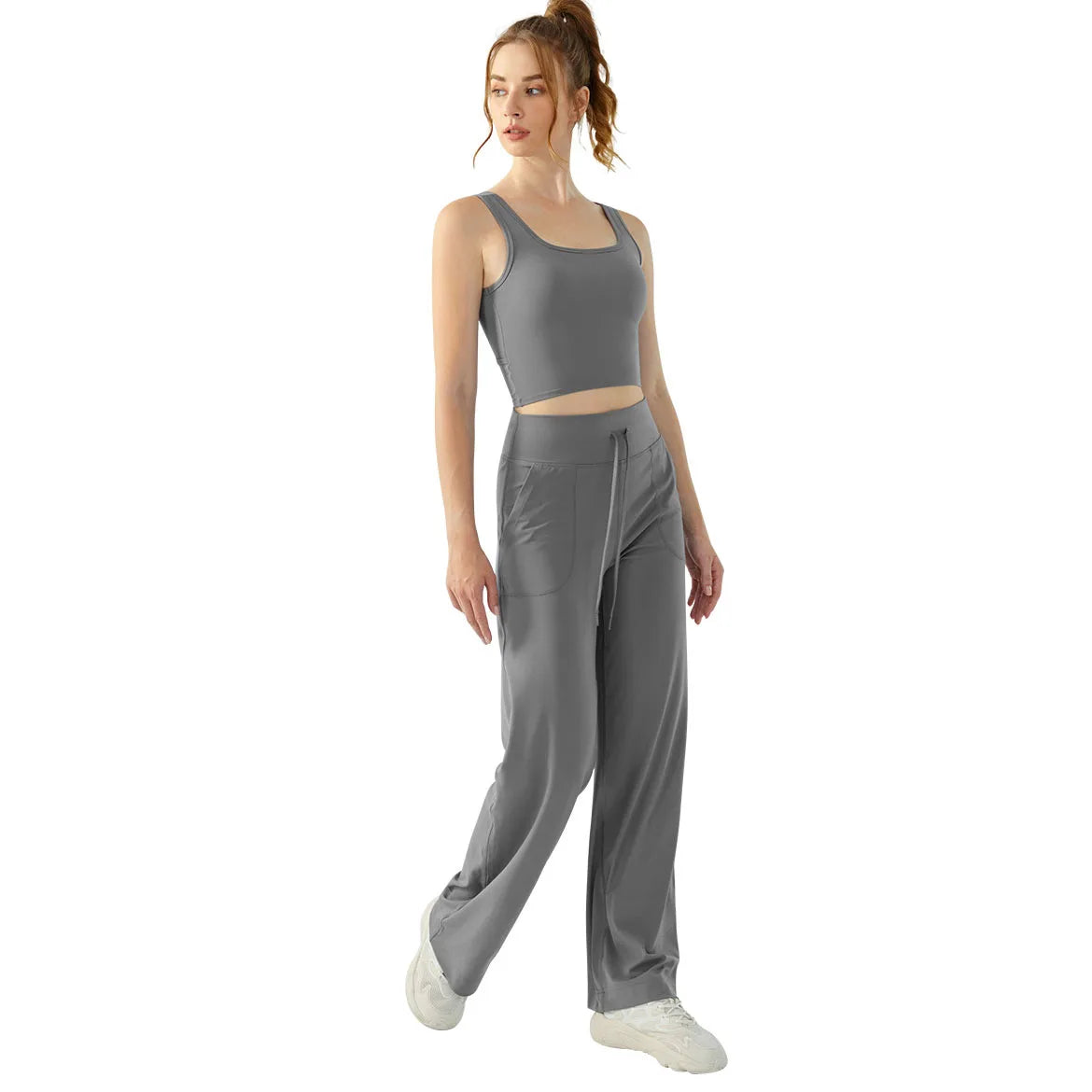 2 Piece Set Women Jogging Sport Yoga Gym Workout Lounge Wear Casual Loose Soft Elegant Nylon Tracksuit
