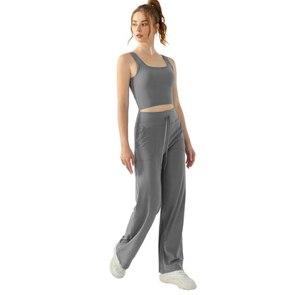 2 Piece Set Women Jogging Sport Yoga Gym Workout Lounge Wear Casual Loose Soft Elegant Nylon Tracksuit