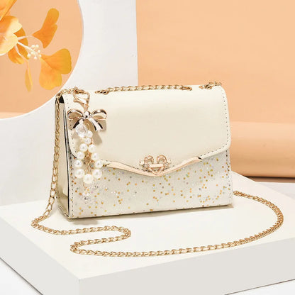 Ladies Designer Cross Body Messenger Bag Golden Chain Strap Bowknot Confetti Decoration Fashion Women's Handbags