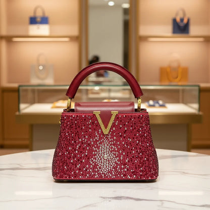 High-end Cross-border Rhinestone Handbag Women's 2026 New Fashion Bucket Bag Quality Designer Small Bag Dinner Party Bag 21CM