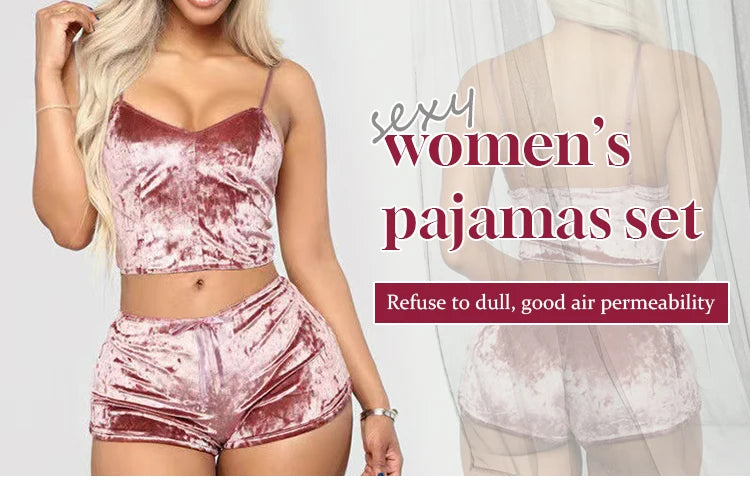 Women's Plus Size Lingerie Nightwear Halter Top and Shorts Sleepwear Mature Sexy Velvet Pajama Smart Home Product-Clothing
