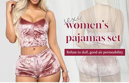 Women's Plus Size Lingerie Nightwear Halter Top and Shorts Sleepwear Mature Sexy Velvet Pajama Smart Home Product-Clothing