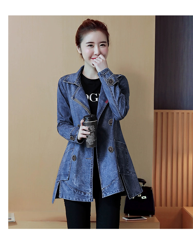Mid Length Long Length Korean-Style Loose Casual Trench Coat Denim Jacket