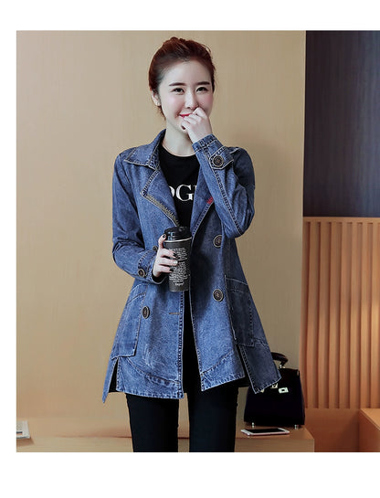 Mid Length Long Length Korean-Style Loose Casual Trench Coat Denim Jacket