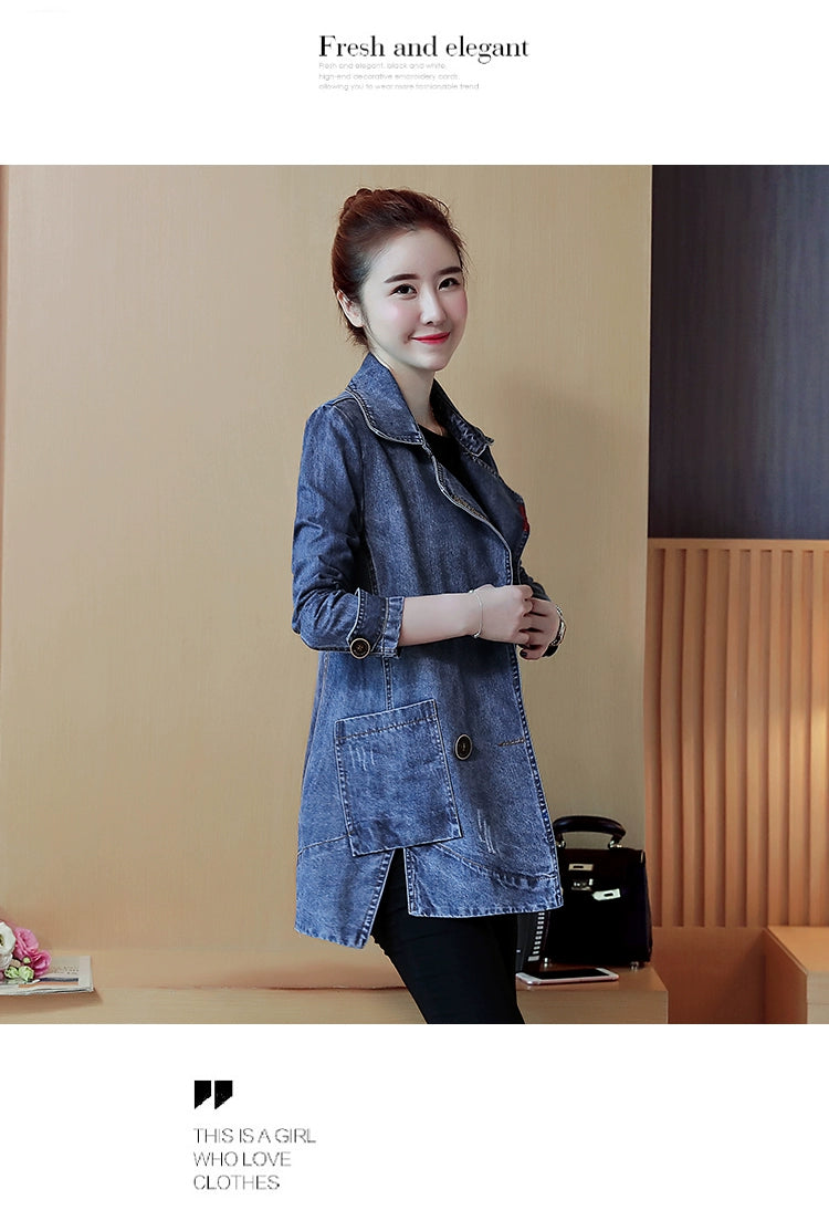 Mid Length Long Length Korean-Style Loose Casual Trench Coat Denim Jacket