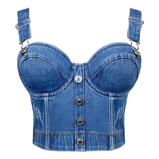 Hot Joker Strap Button Slim-fit Denim Tube Top Camisole